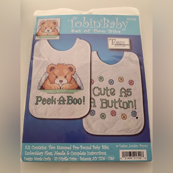 TOBIN-Baby: Stamped Cross Stitch Bib Pair. DIY. - Picture 5 of 7